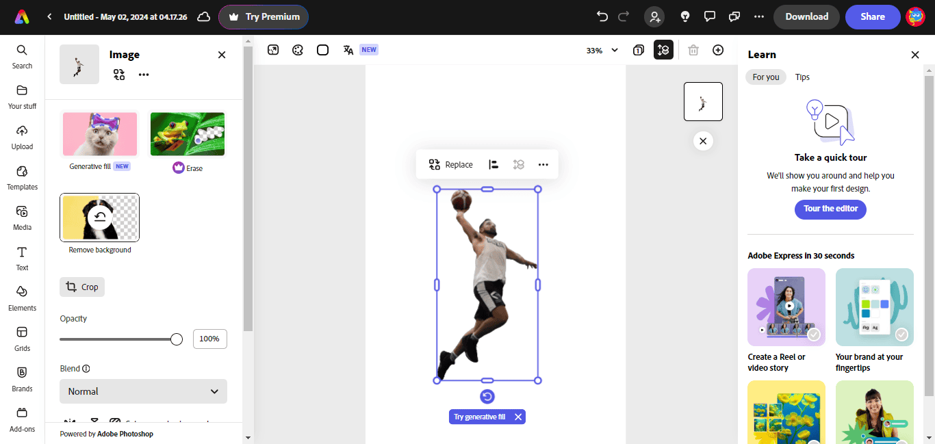 Adobe Express background remover tool