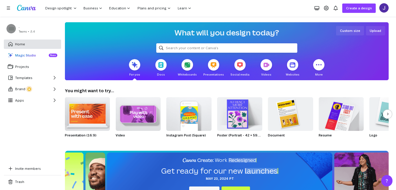 Canva homepage