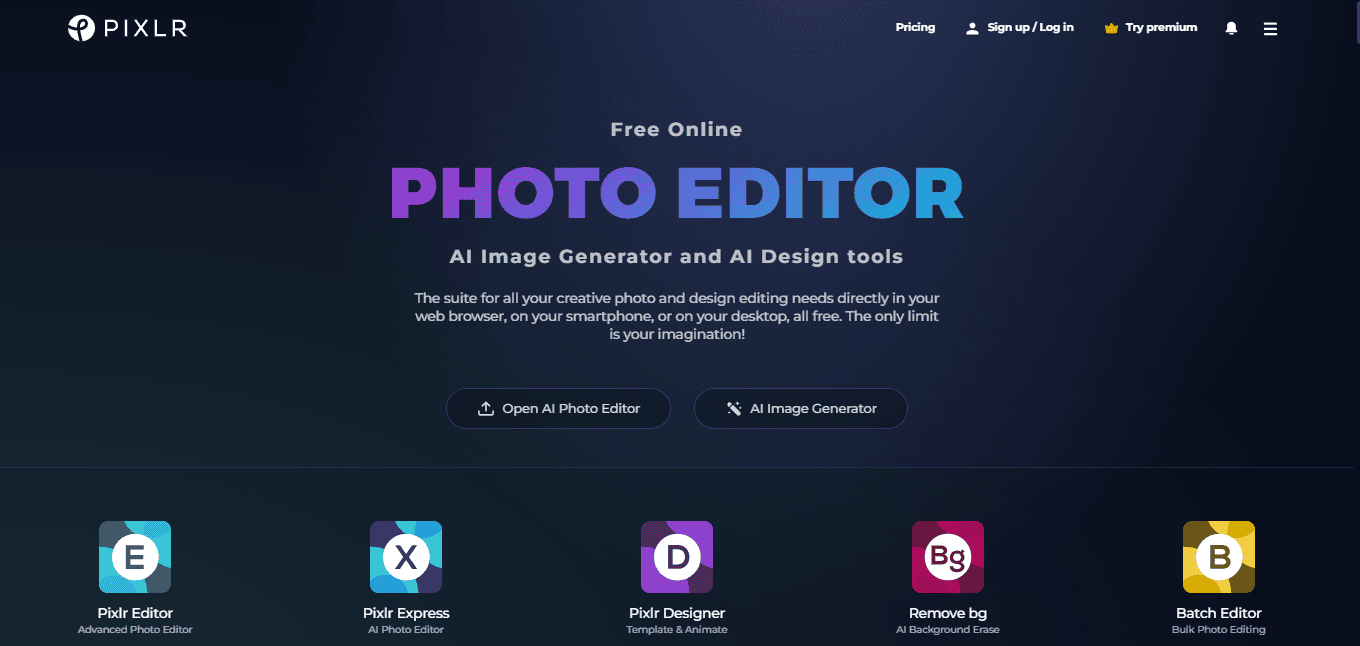 Pixlr homepage 