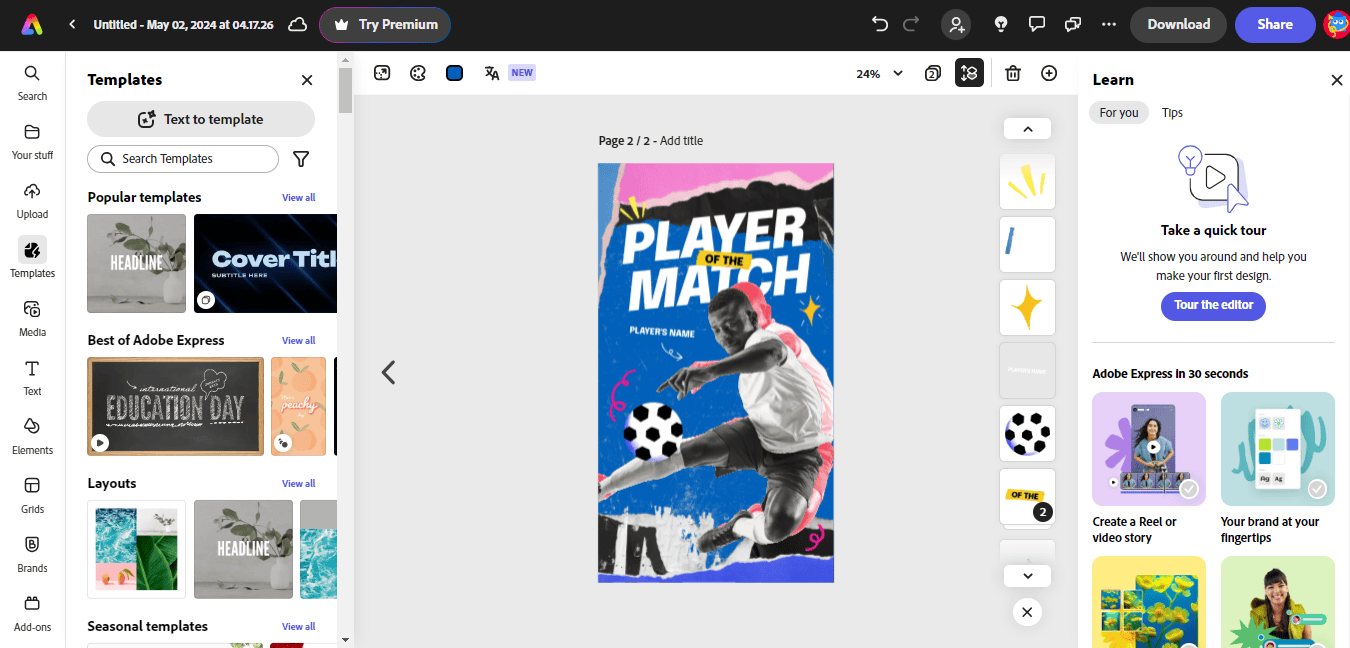 Template showing Adobe Express layers
