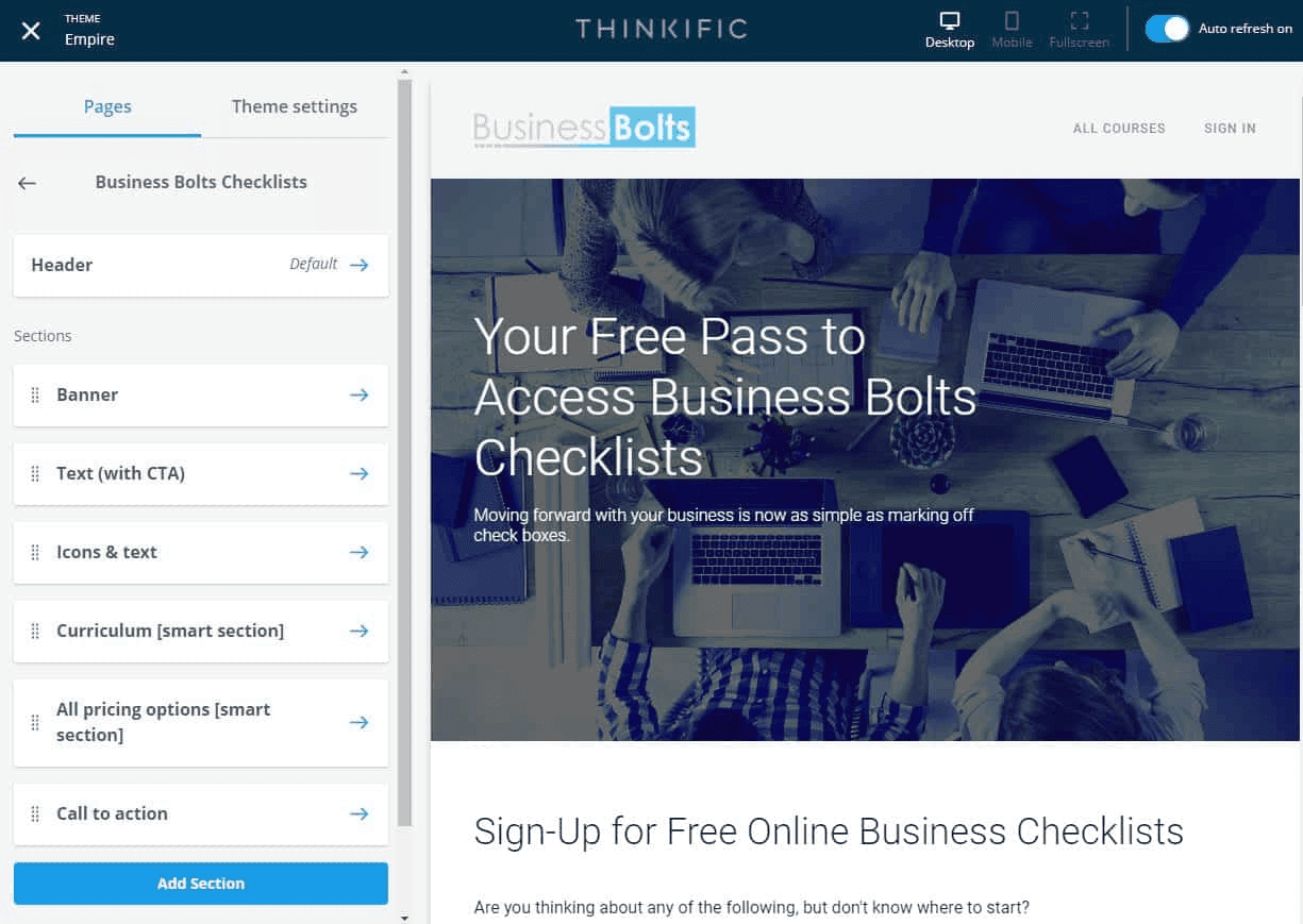 thinkific course elements