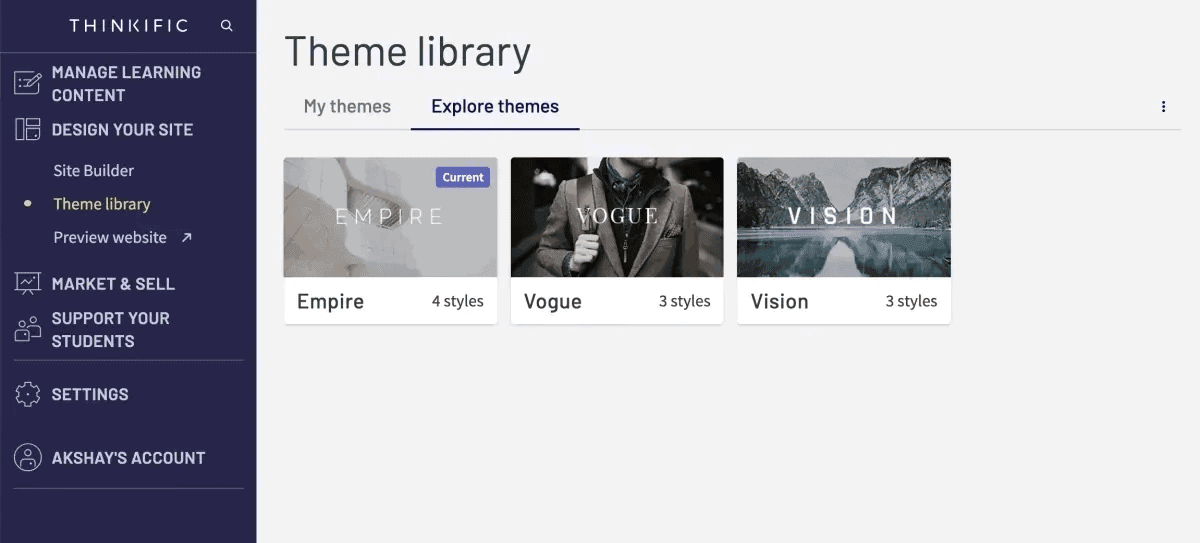 thinkific theme library