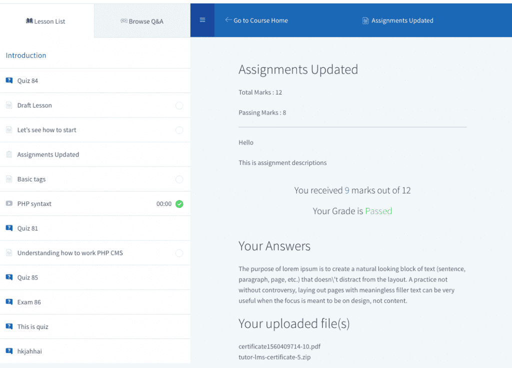 tutorlms assignments addon
