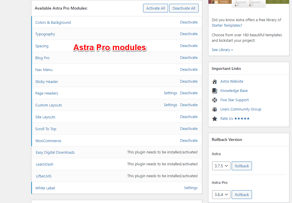 Astra pro theme modules
