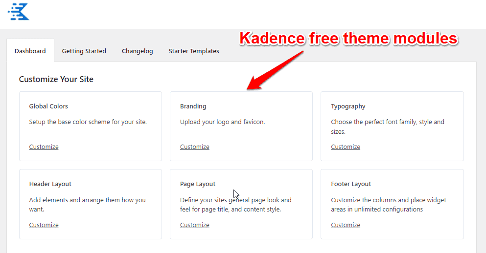 Kadence free theme modules