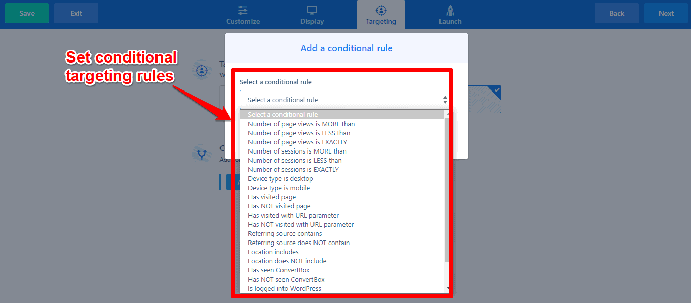 Conditional targeting options in ConvertBox