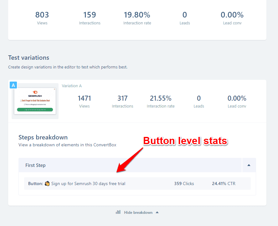 ConvertBox button level stats