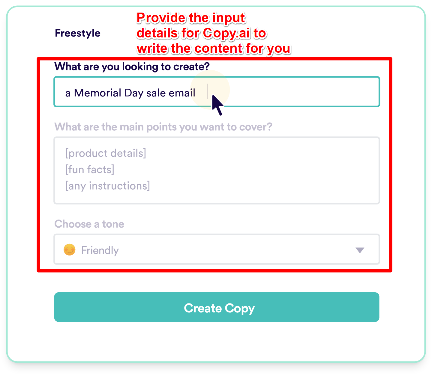 Copy.ai Freestyle tool