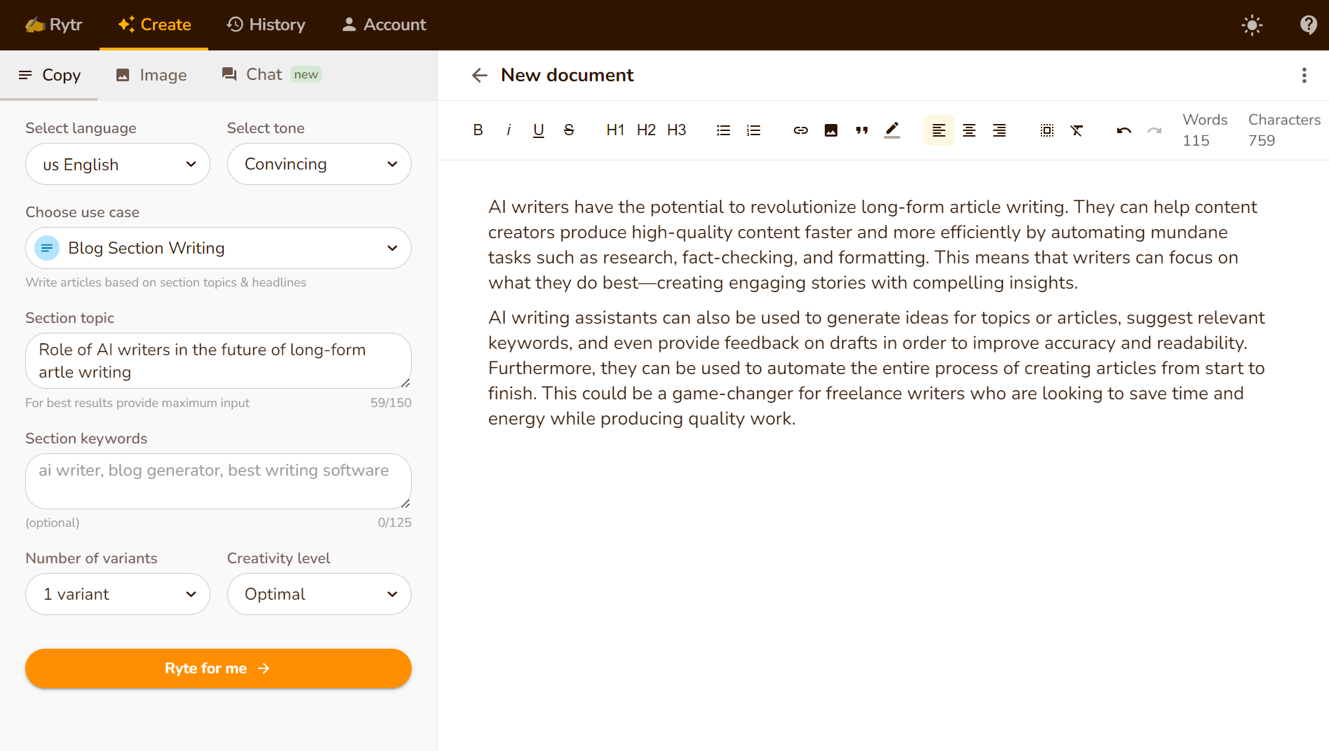 Rytr AI content creator