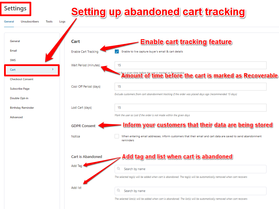 Abandoned cart tracking
