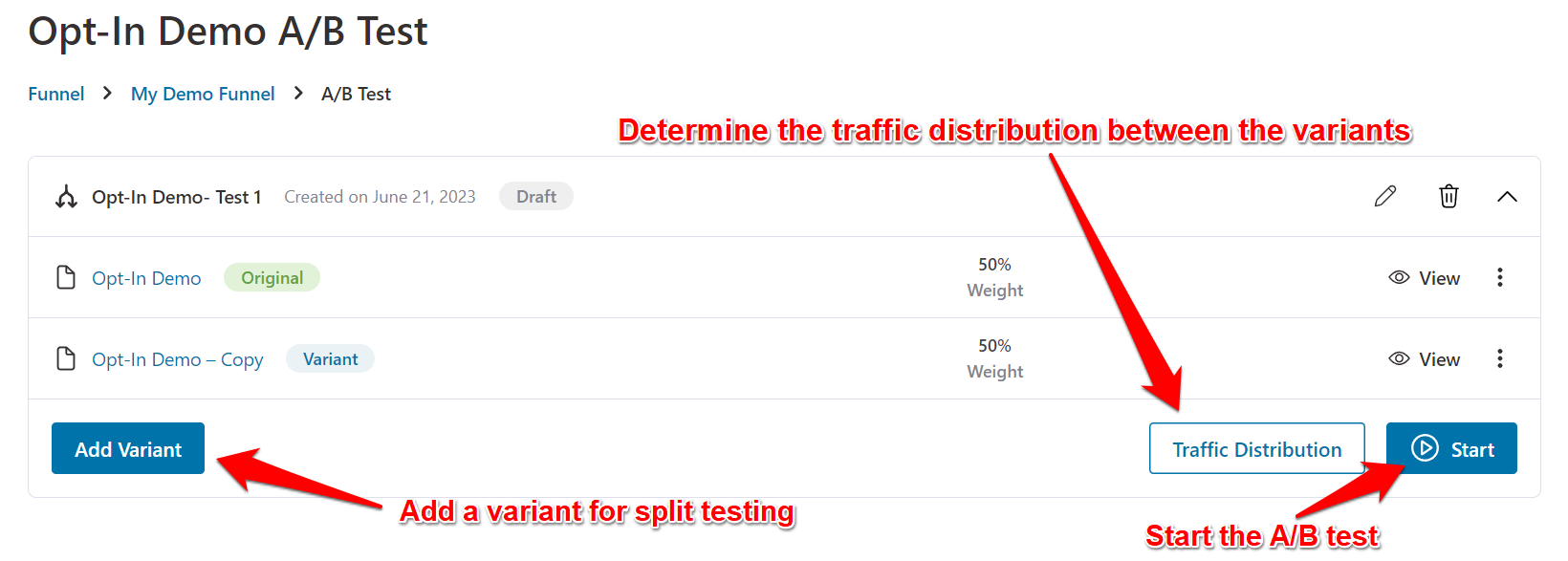 FunnelKit split tests