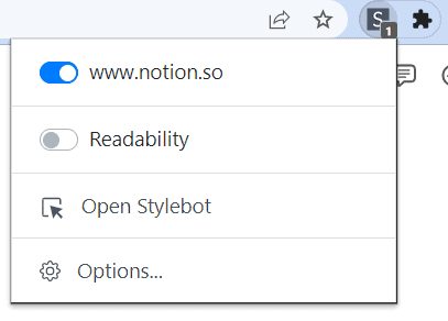 Clicking on the Stylebot extension.
