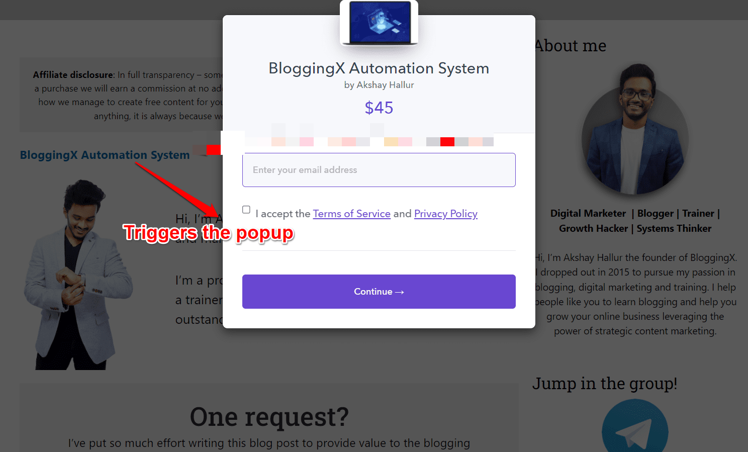 Popup trigger