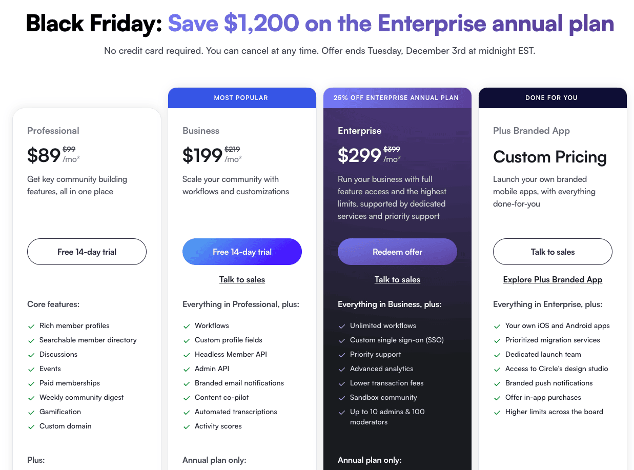 Circle Black Friday pricing