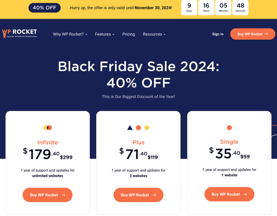 WP Rocket Black Friday pricing