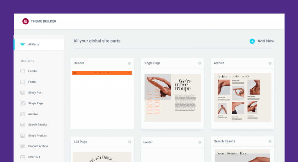 elementor theme builder