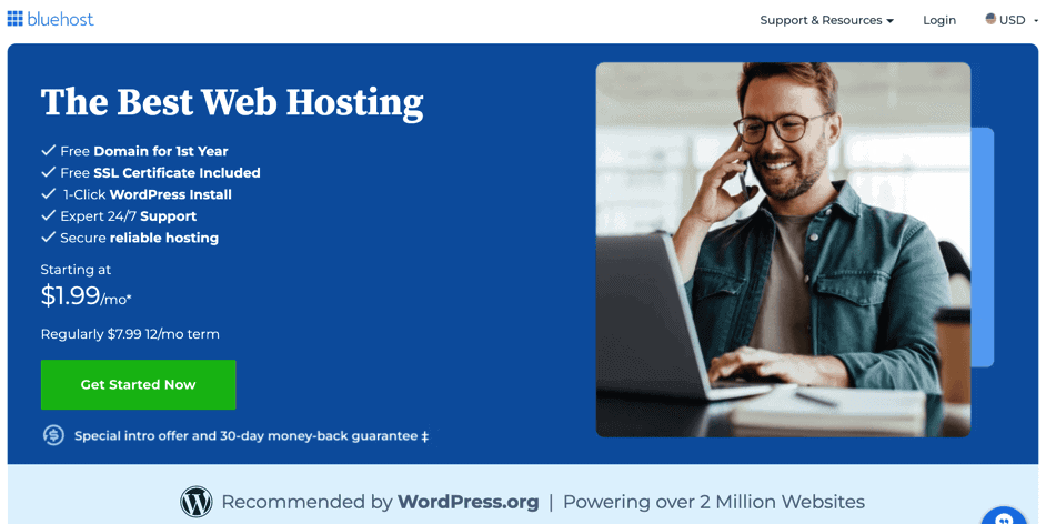 Bluehost landing page