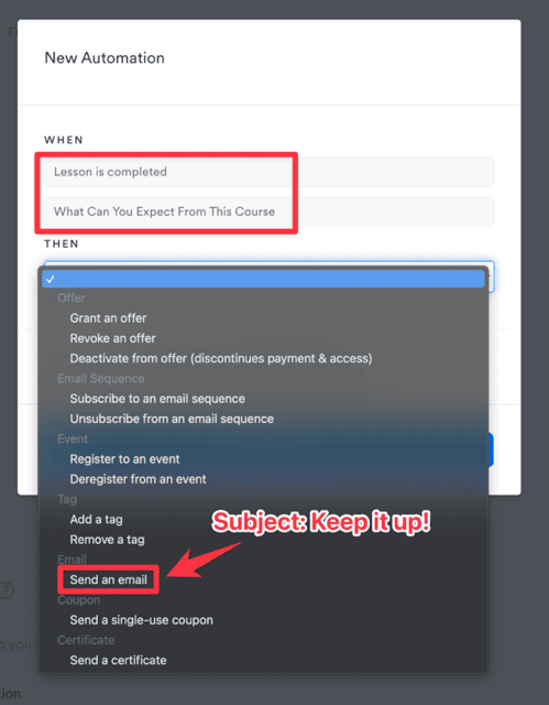 Kajabi automation rule