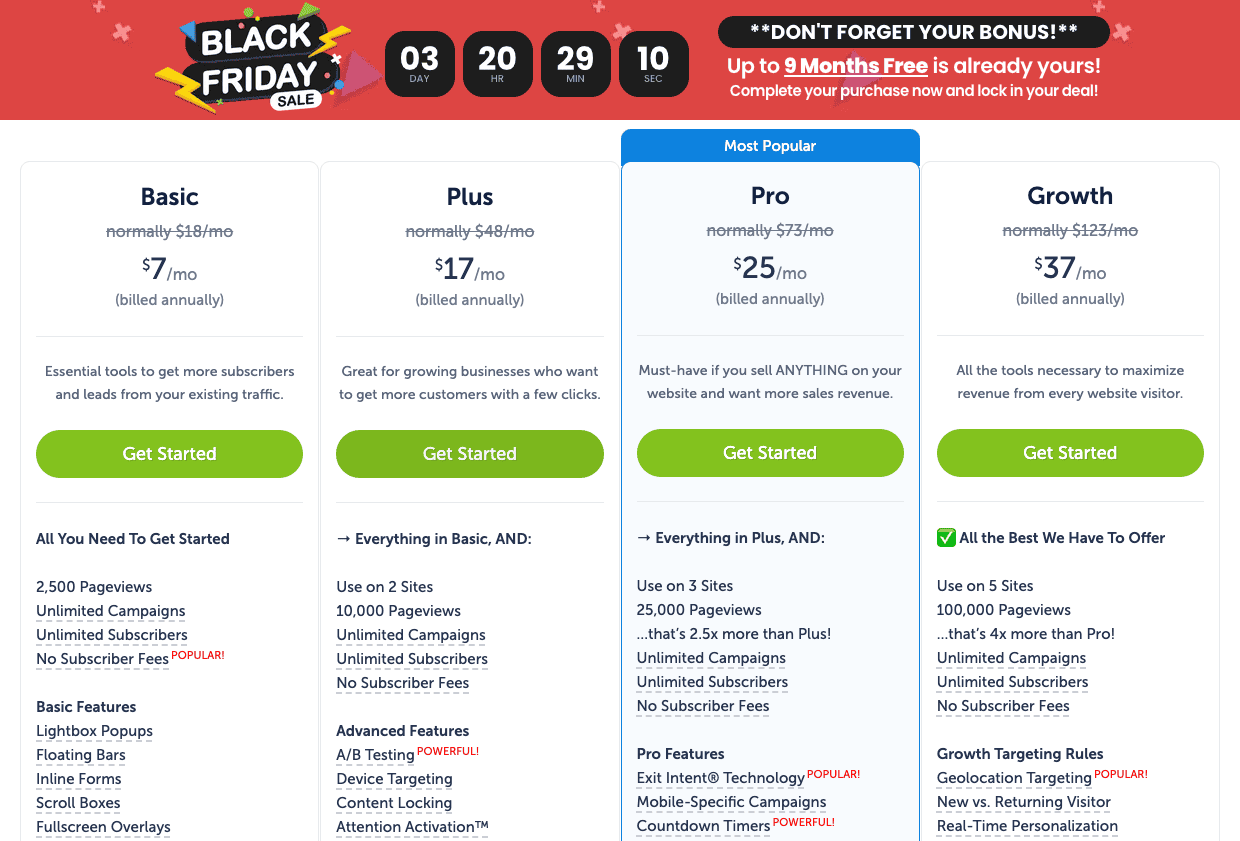 Optinmonster Black Friday pricing