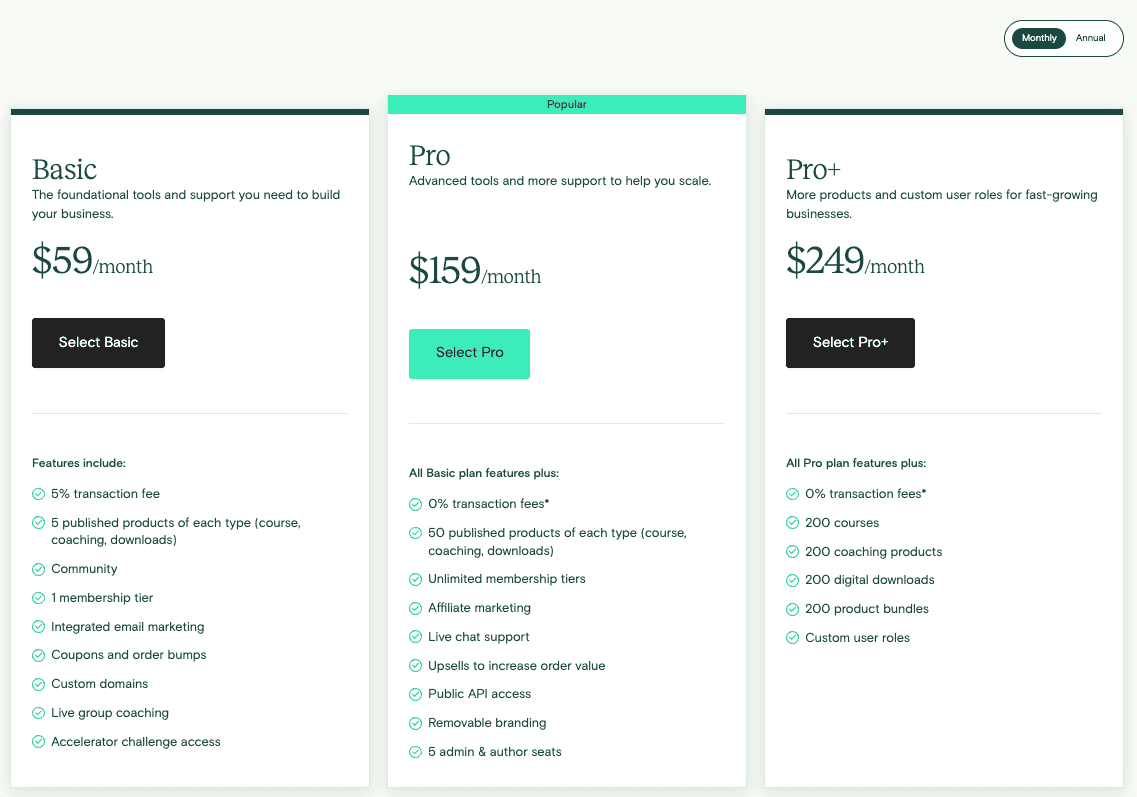Teachable pricing