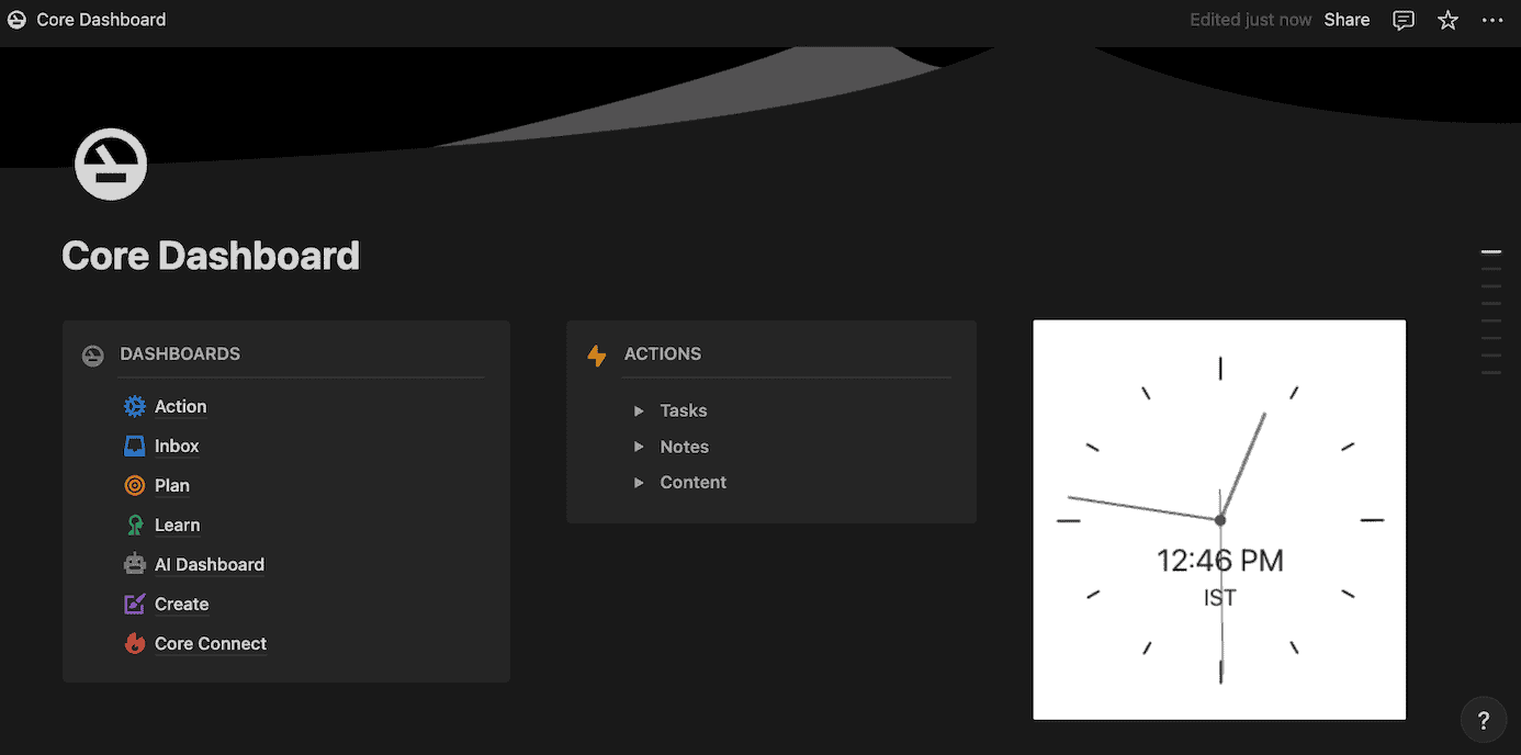 Core dashboard notion
