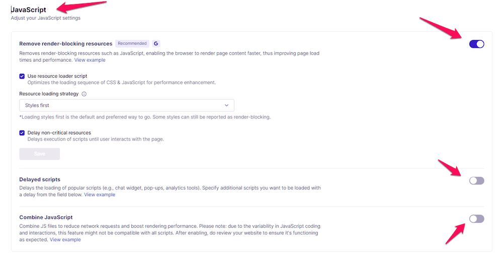 JavaScript settings