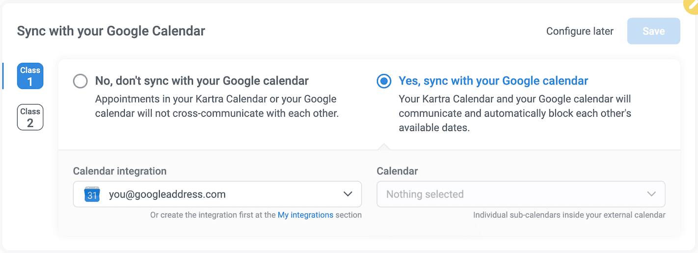 Kartra Google Calendar sync 1