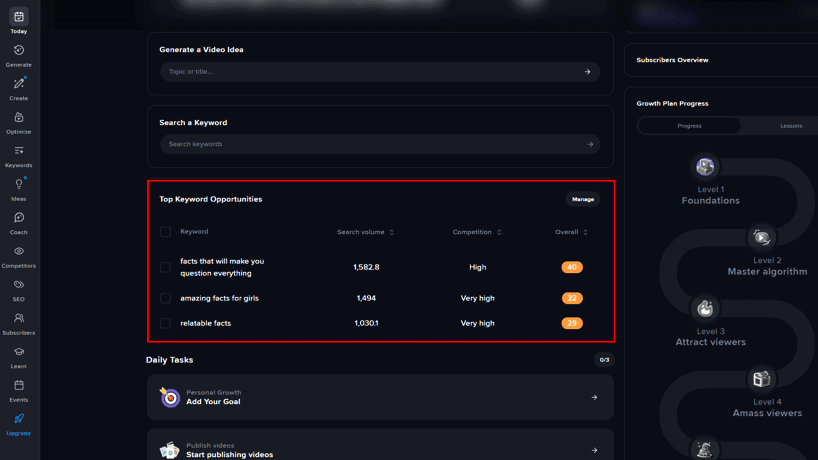 Keyword suggestions in vidIQ