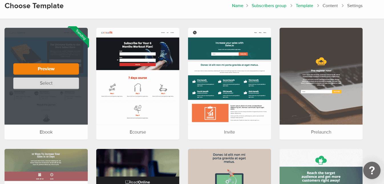 Landing page templates