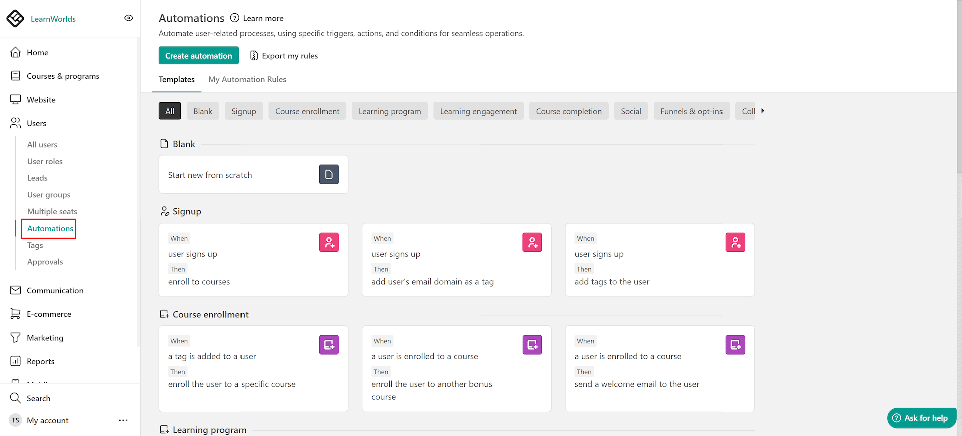 Learnworlds automation