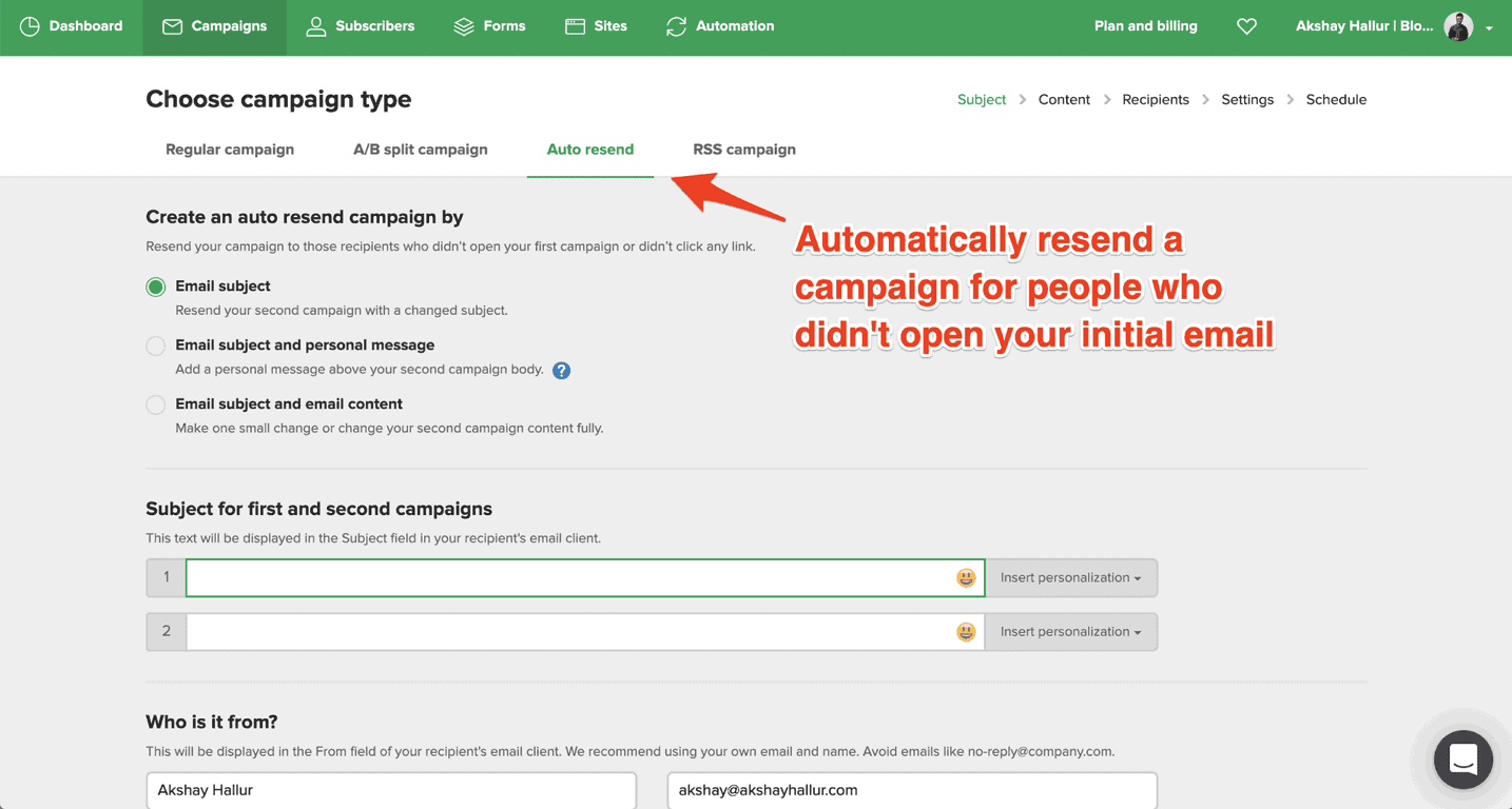 MailerLite autoresend