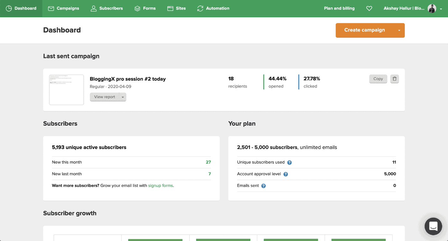 MailerLite interface