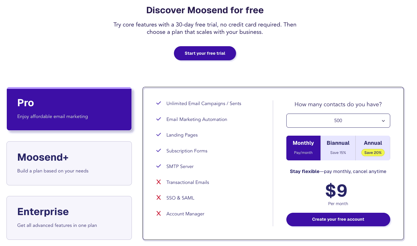 Moosend pricing 3