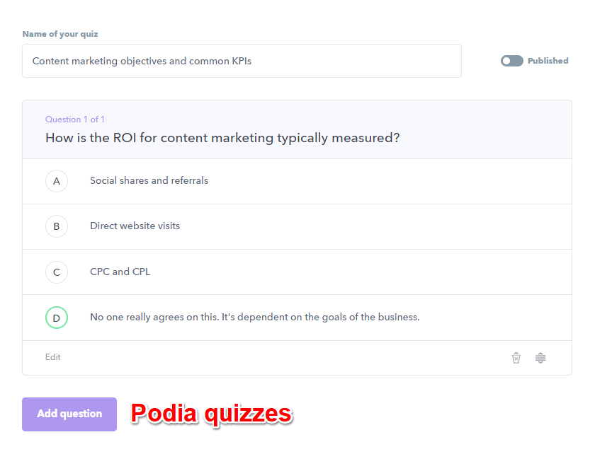 Podia quizzes