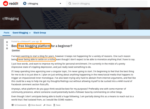 Reddit search free blogging platform