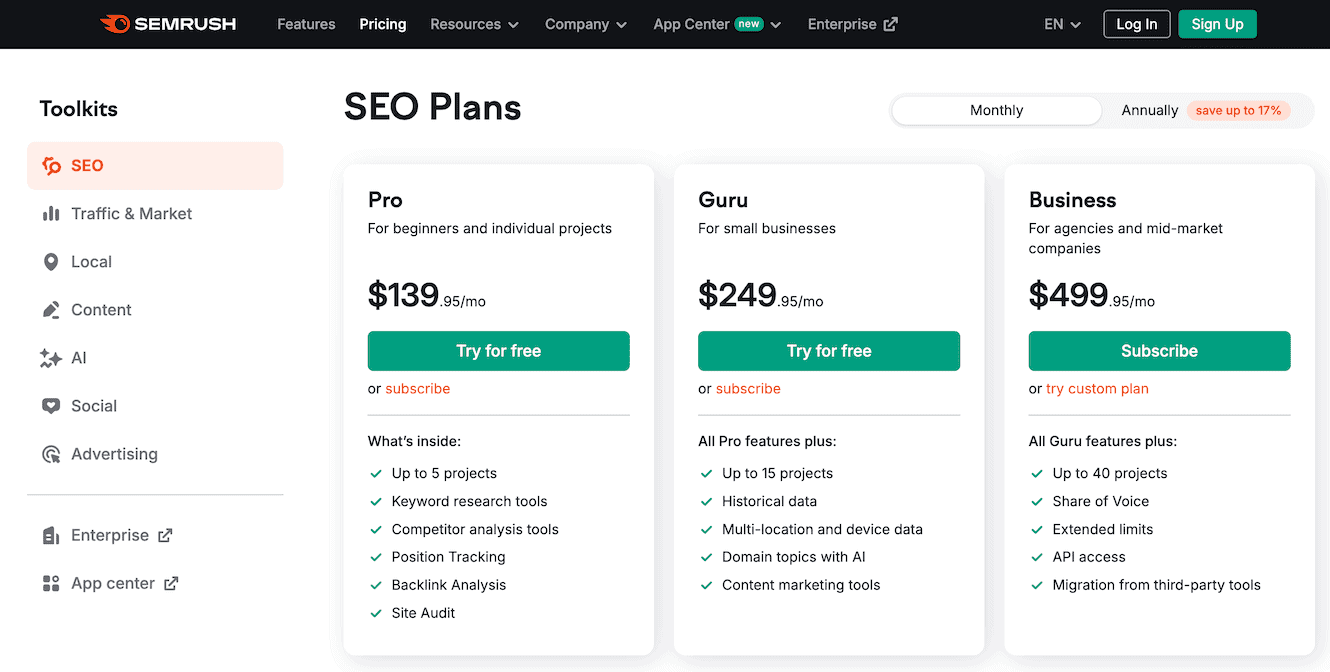 Semrush pricing 1