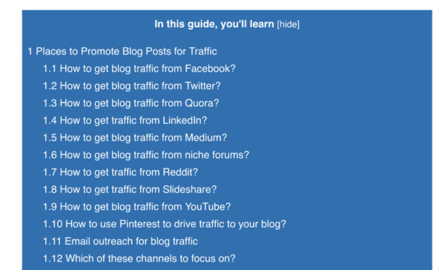 Table of content