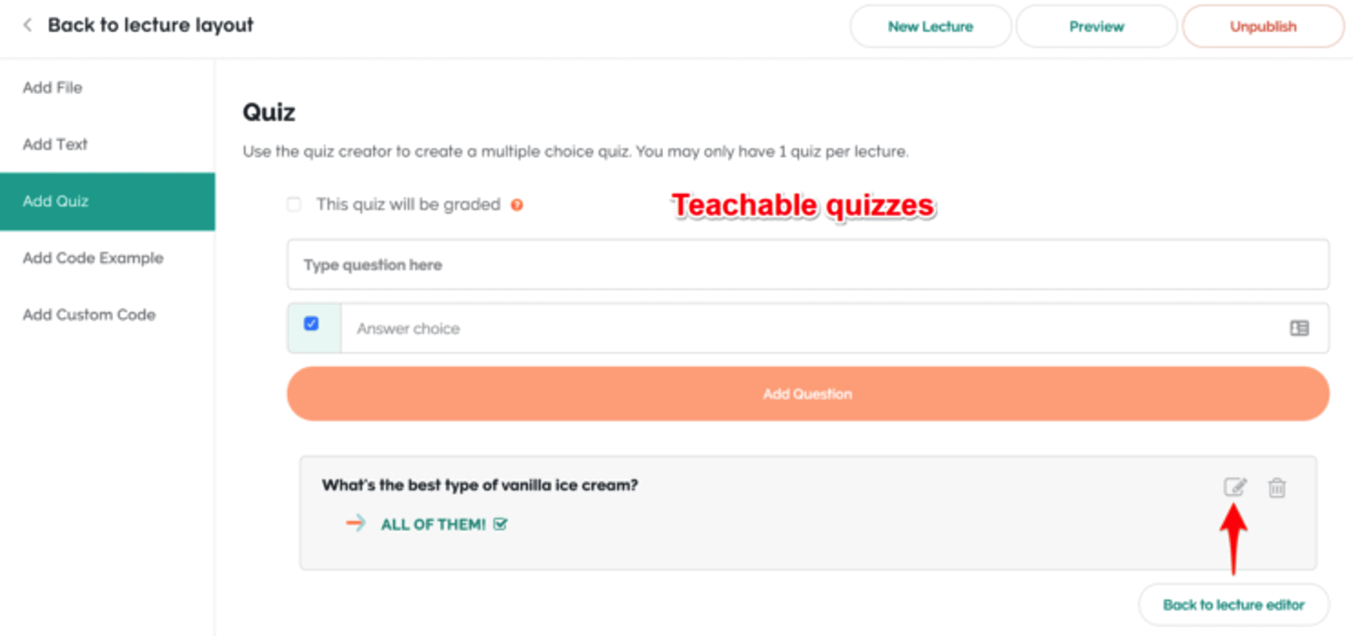 Teachable quizzes