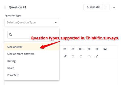 Thinkific Quiz Options