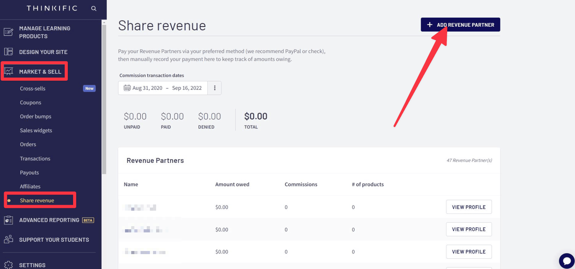 Thinkific revenue partners