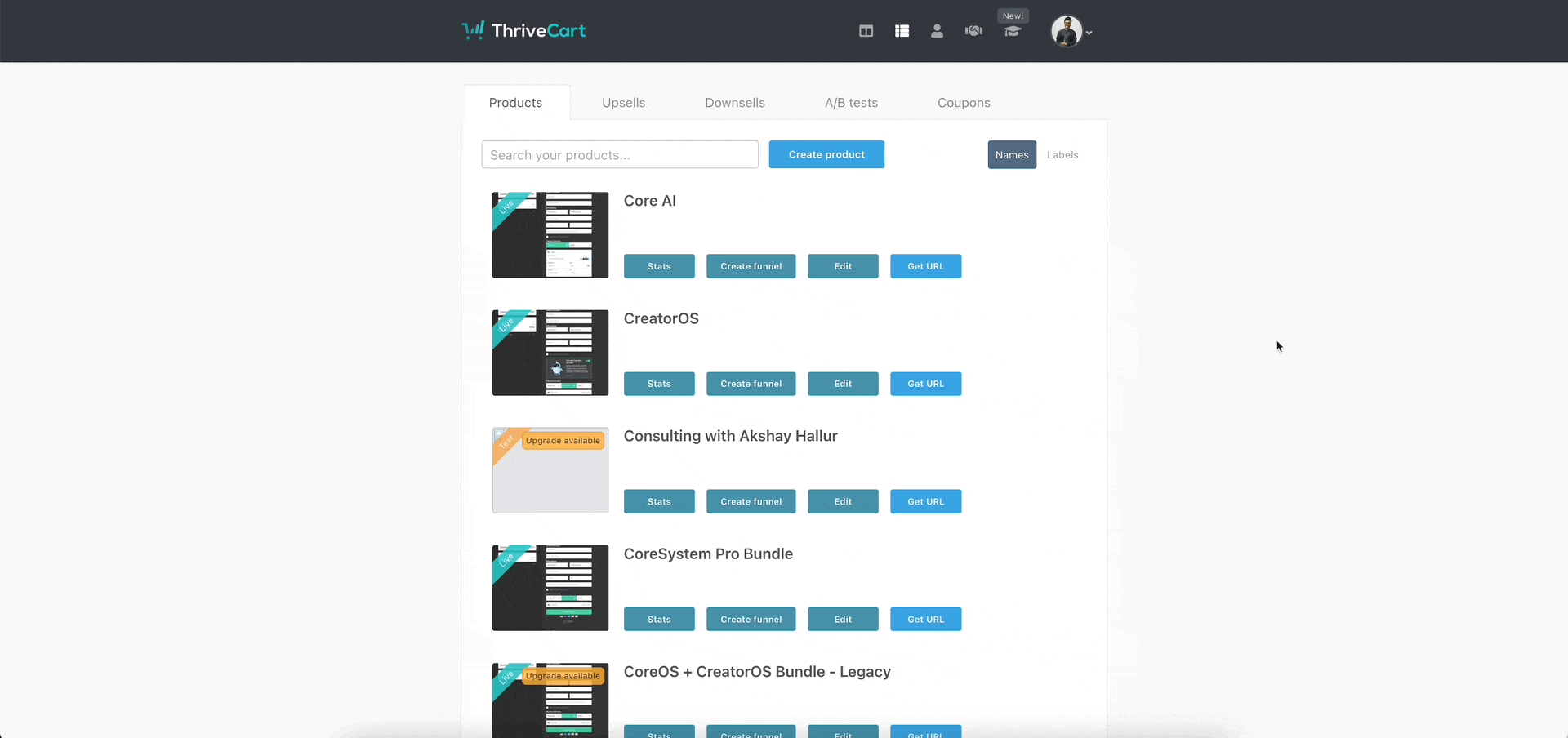 ThriveCart interface
