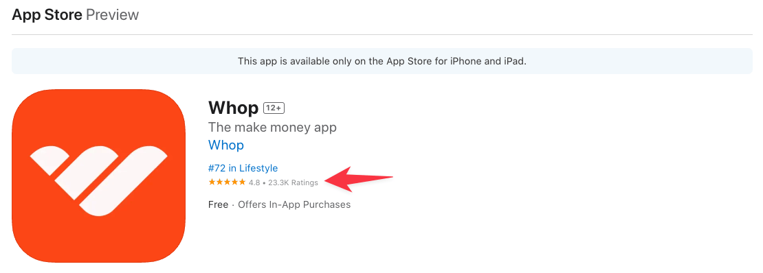 Whop app ratings