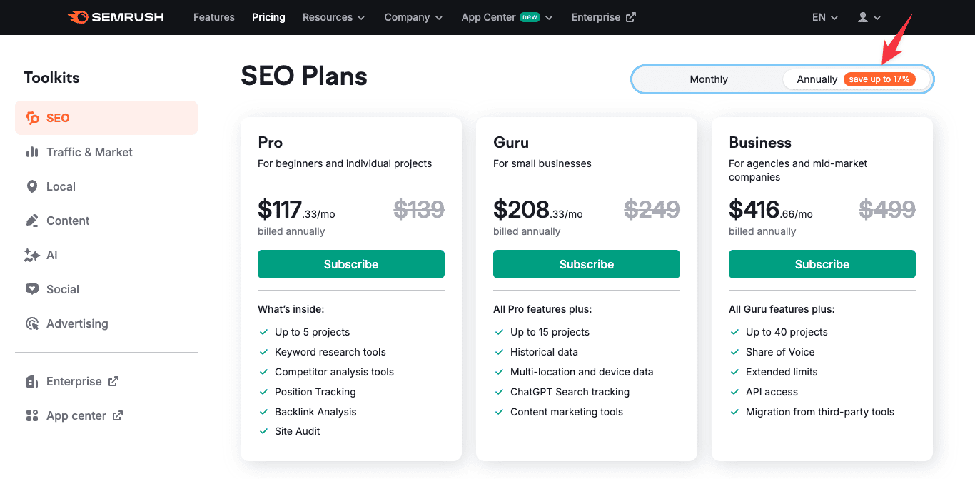 semrush pricing 2