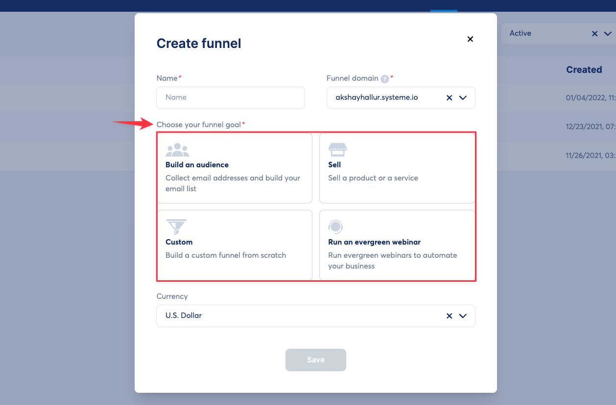 Create funnels based on goals in Systeme 2