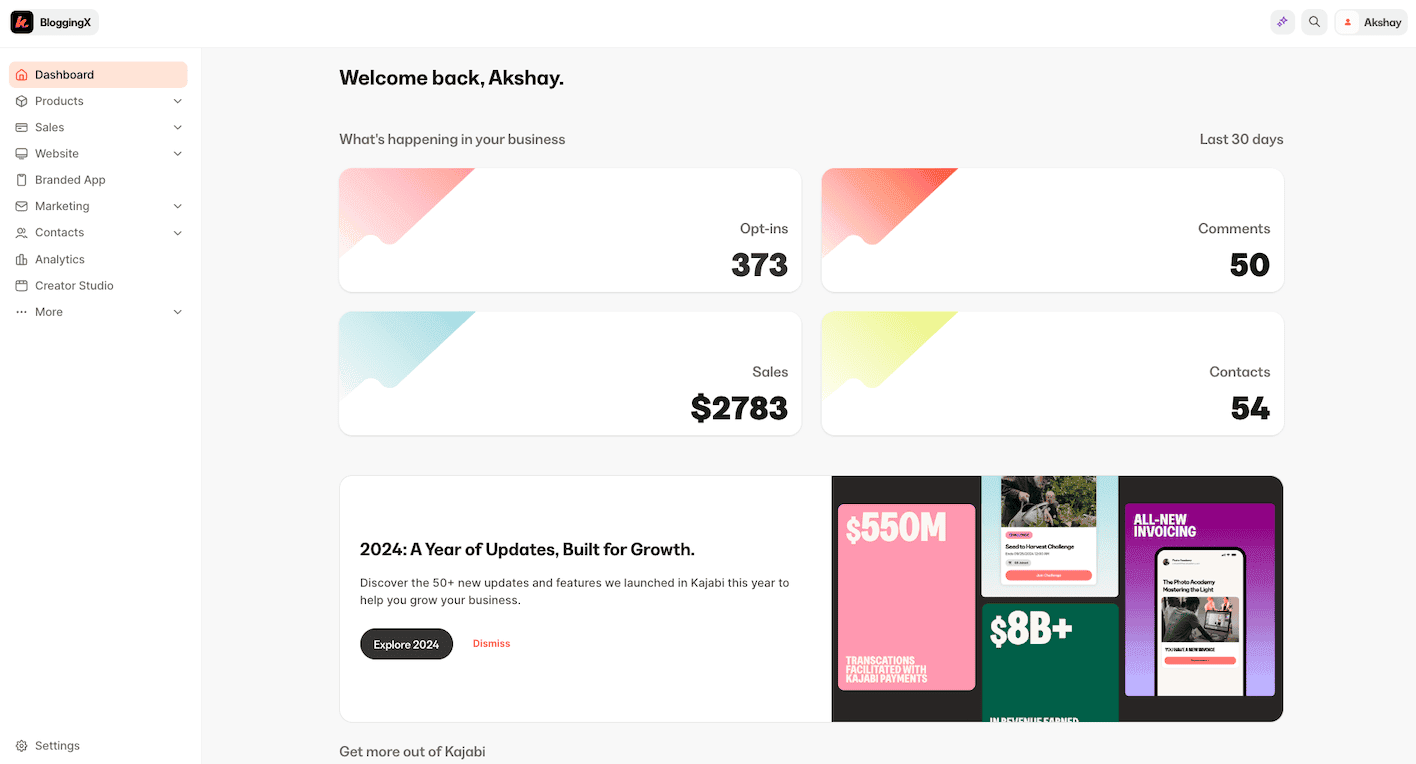 Kajabi interface