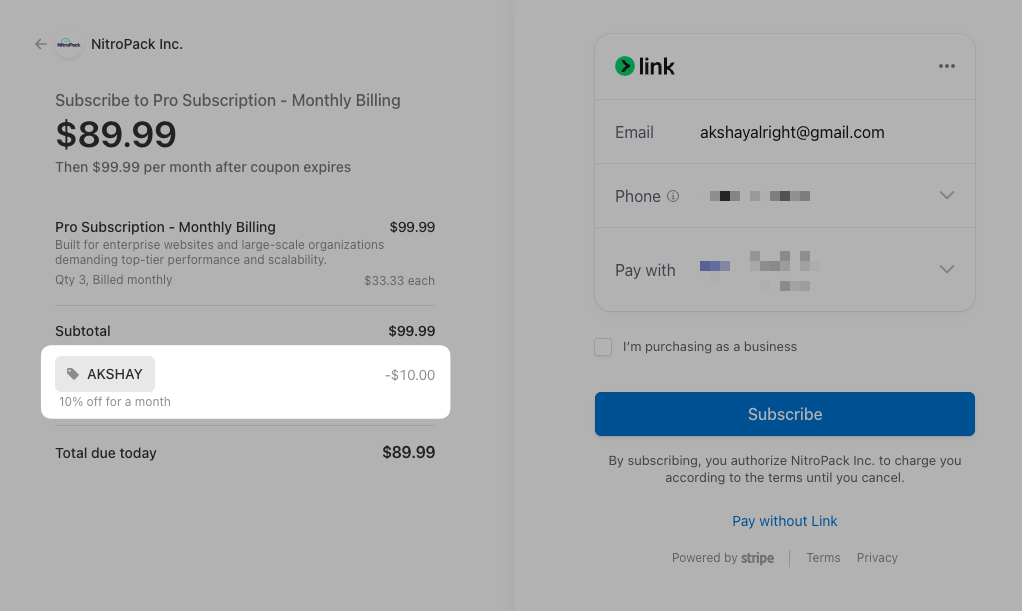 Nitropack checkout page