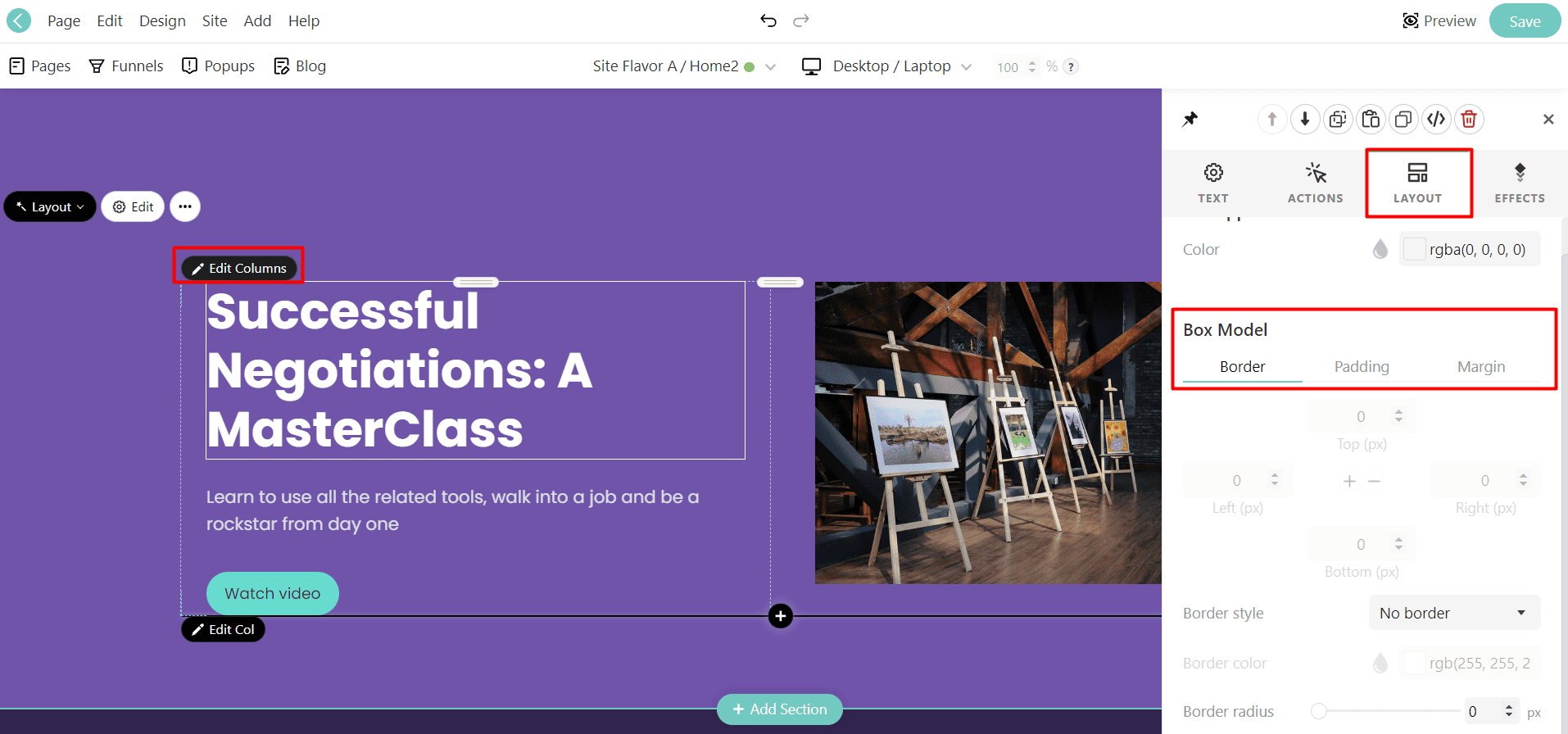 Page builder advanced options