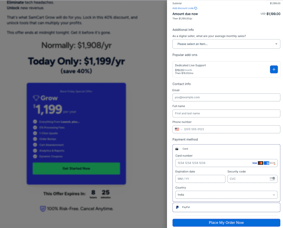Samcart checkout page Black Friday