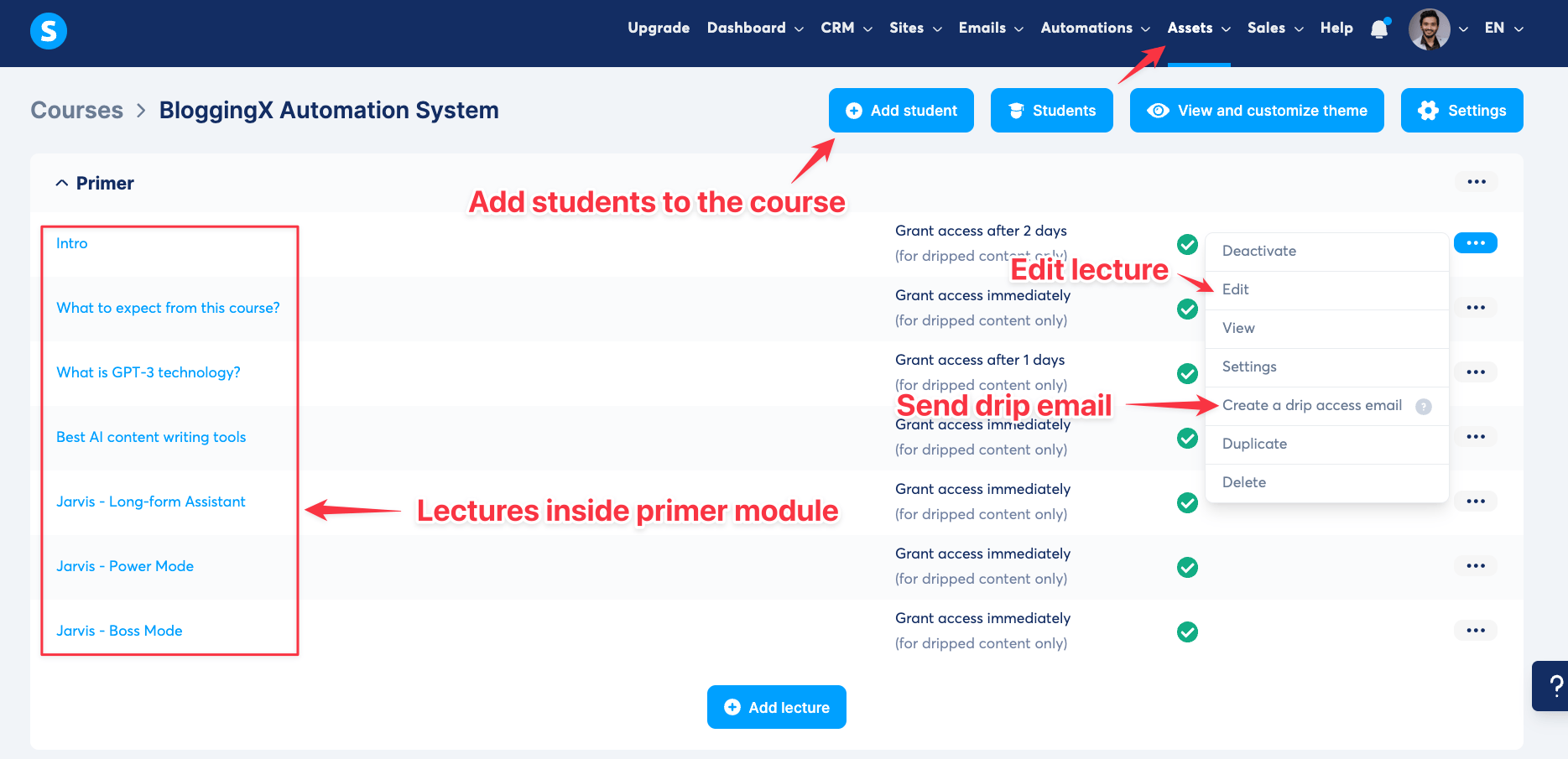 Systeme course creation features