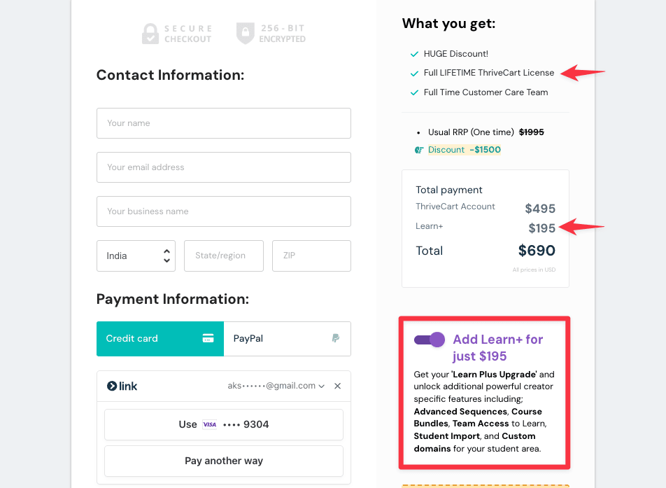 Thrivecart checkout page
